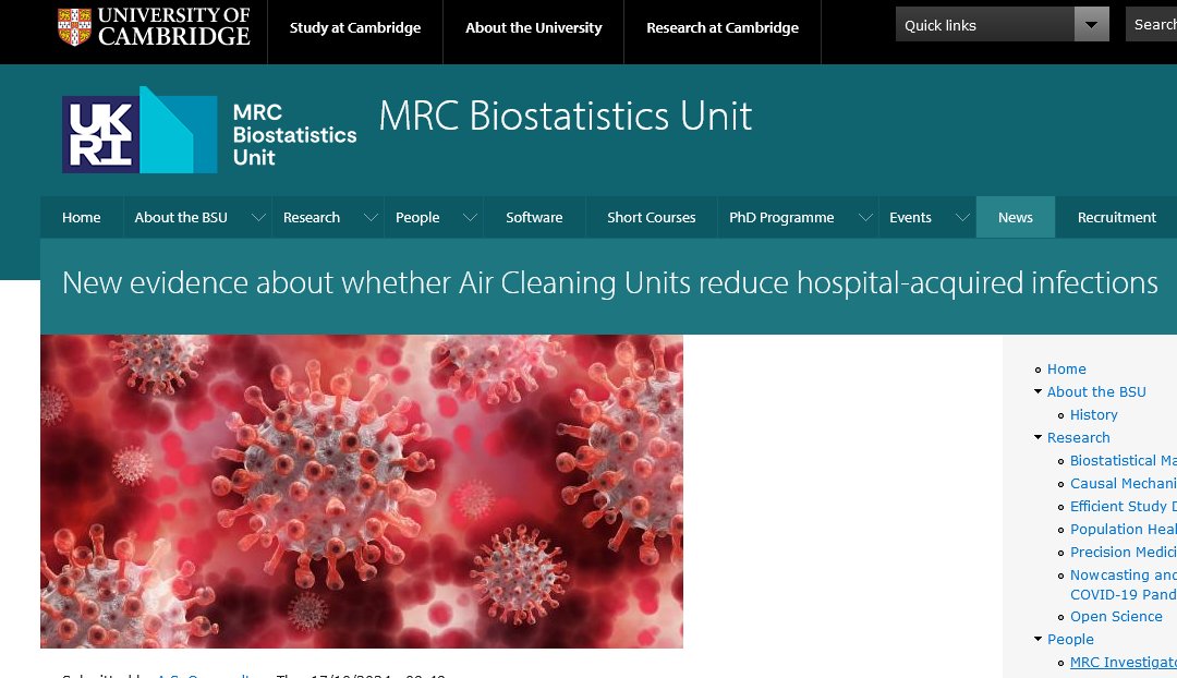 The clinical results of the Addenbrooke's air cleaning study have now been published in JHI sciencedirect.com/science/articl…. You can find out more at mrc-bsu.cam.ac.uk/news/new-evide…. Very pleased for all my colleagues who put in a lot of hard work. Well done. #Covid #COVIDisAirborne #SARSCoV2
