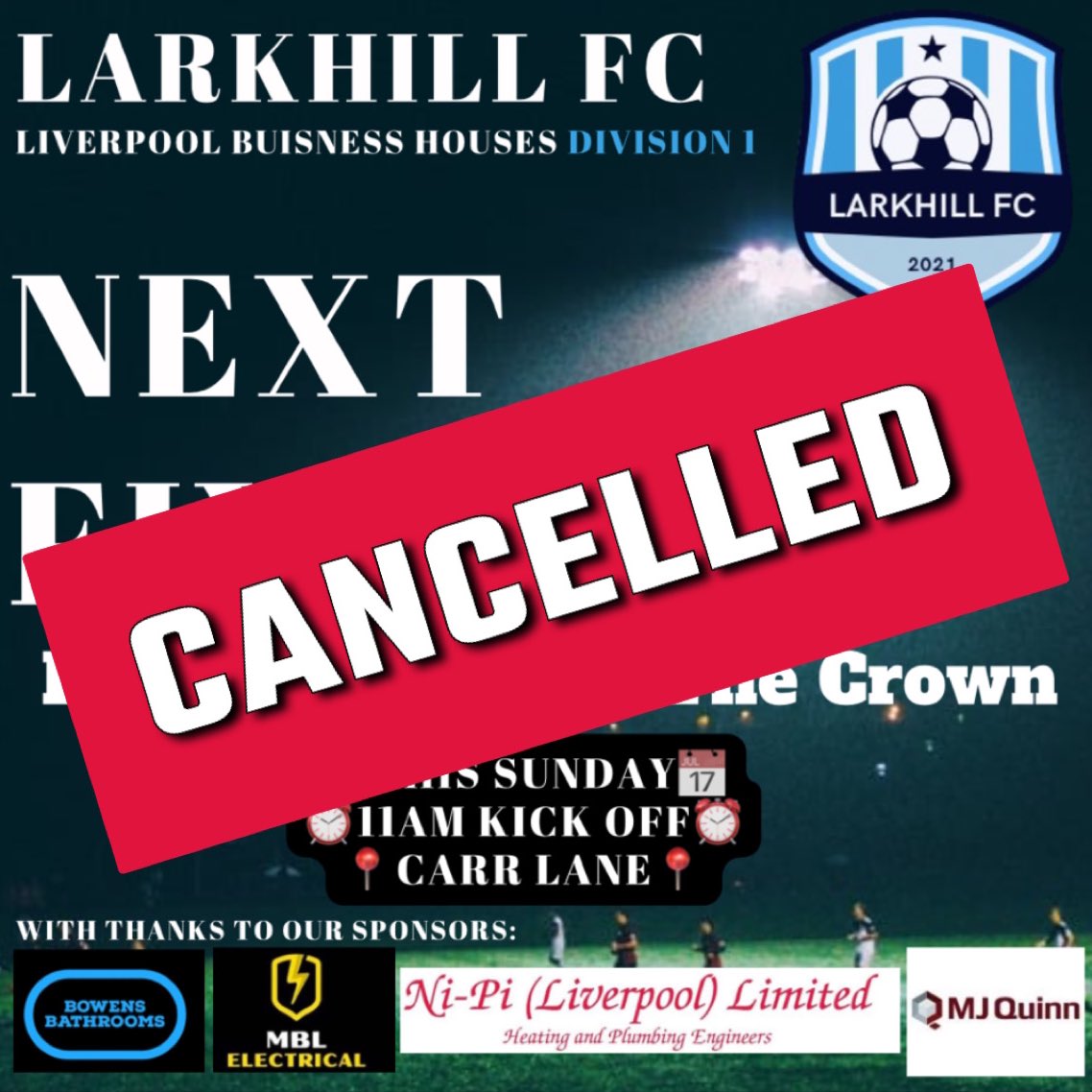 CANCELLED

‼️Unfortunately this weekends fixture against The Crown has been postponed due to recent weather.