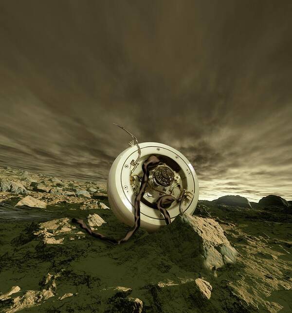 LKosmonautika's tweet photo. il 18/10/1967 la #Sonda #Sovietica #Venera4 effettuò la prima trasmissione #interplanetaria della storia trasmettendo i dati sulla composizione e pressione dell'#atmosfera di #Venere.
(Nella foto, una rappresentazione artistica di Venera-4 sulla superficie di Venere) https://t.co/dAFnb6gA7X