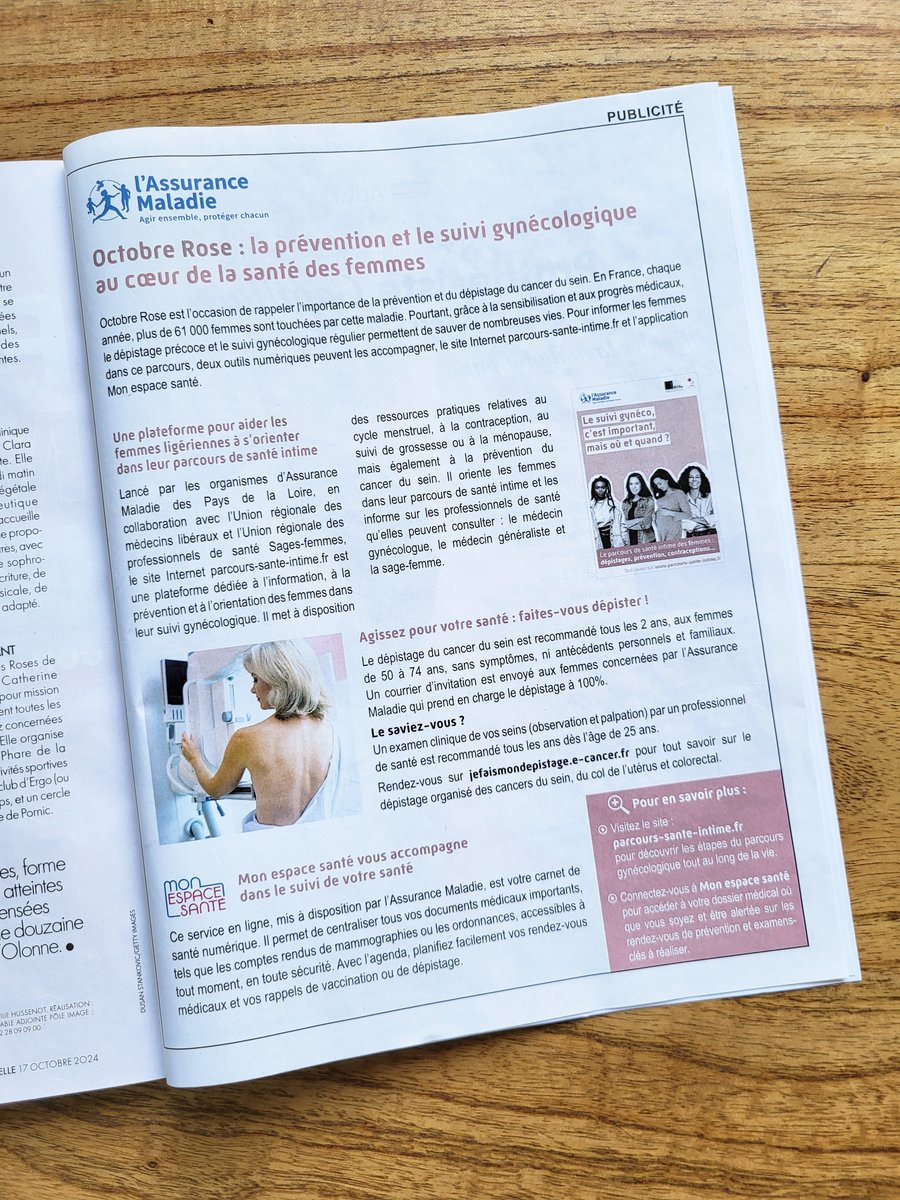 CPAM_72's tweet photo. #SantéDesFemmes | La campagne de communication des organismes d'Assurance Maladie des Pays de la Loire https://t.co/flihsRhCS5 et #MonEspaceSanté sont à l'honneur dans le cahier régional du dernier numéro du magazine @ELLEfrance, dédié à #OctobreRose. https://t.co/0Il0Dm2pSn