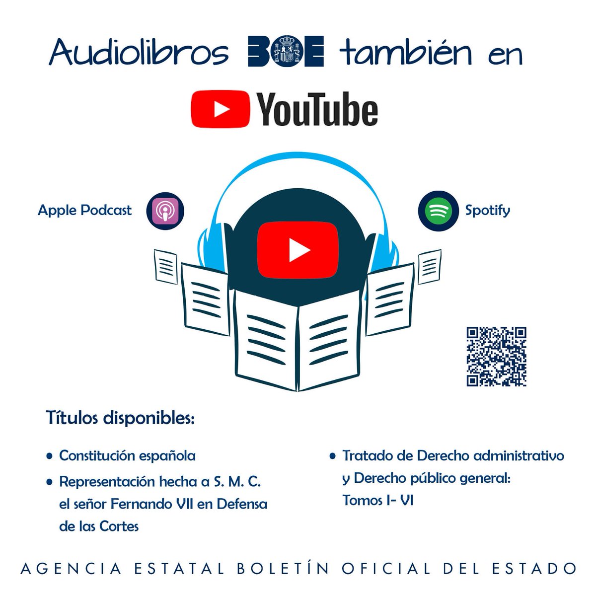 La Agencia Estatal Boletín Oficial del Estado pone a disposición textos jurídicos de la #EditorialBOE en formato AUDIOLIBRO. Disponibles en los canales Spotify, Apple Podcasts y ahora también en Youtube. Acceso desde la sede electrónica BOE. Próximamente nuevos títulos.