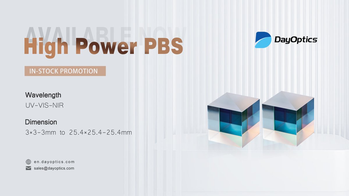 Dayoptics2005's tweet photo. 📣 October PBS Discount Alert 📣 
We're thrilled to offer exclusive #discounts on our standard #HighPower Polarization Beam Splitters 
🔗Check out the stock list: https://t.co/GuYXlylemC
Enhance your optical systems with these limited-time budget-friendly options!
#photonics #PBS https://t.co/wDa70L580P