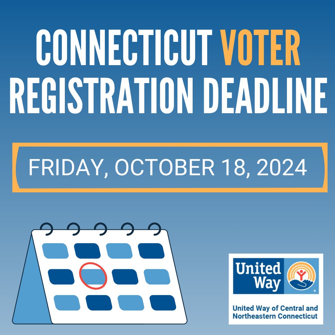 unitedwayinc's tweet image. Connecticut voter registration ends TODAY! 📆 Visit MyVote.CT.gov for all you need to know about elections in Connecticut.

#voterregistration #yourvote #yourvoice #yourvotematters #vote2024 #getregistered