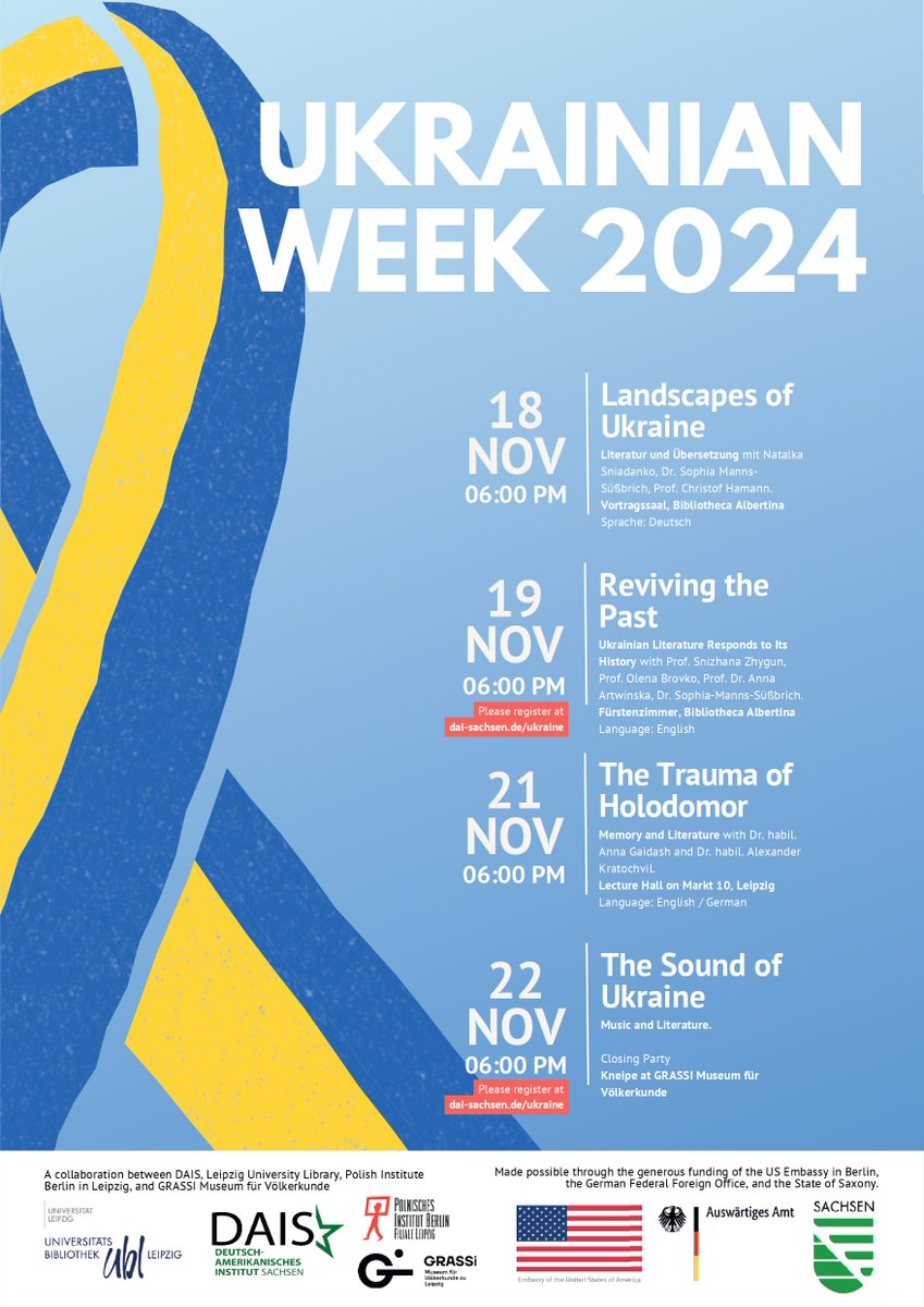 #veranstaltungstipps diesen Monat gibt es vier Veranstaltungen im Rahmen der Ukrainian Week 2024!

Mehr Informationen unter dai-sachsen.de/ukraine