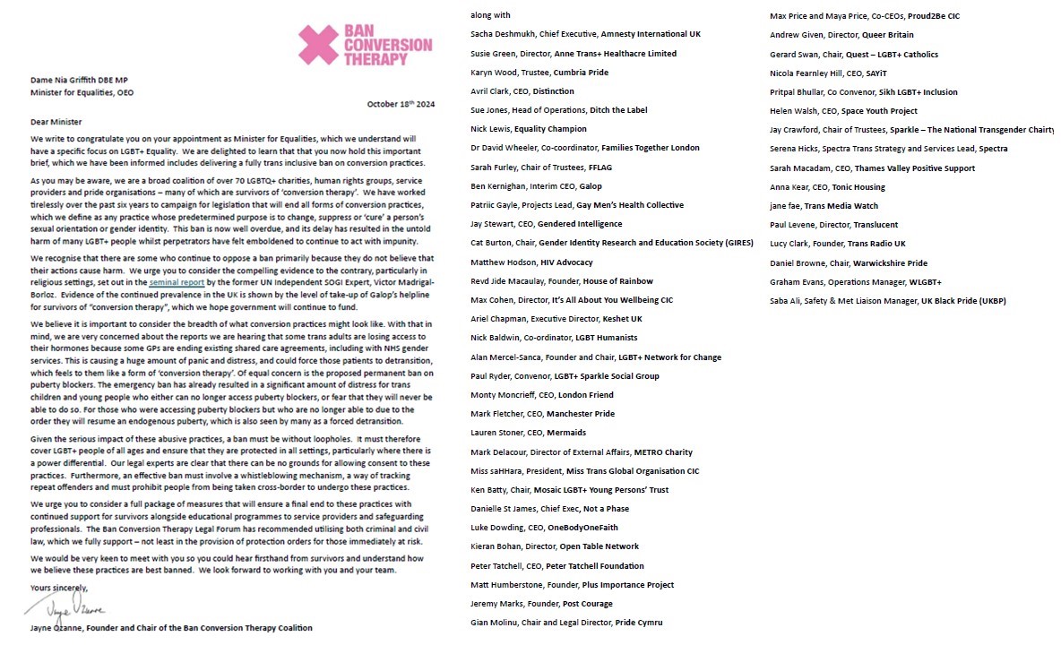 Jayne Ozanne (@jayneozanne) on Twitter photo Over 50+ <a href="/BanCTorg/">BanConversionTherapy</a> members have written to congratulate new Equality Minister <a href="/NiaGriffithMP/">Nia Griffith MP</a> & Lords Spokesperson on Equalities <a href="/Lord_Collins/">Collins of Highbury</a> on their appointments.
They will oversee legislation to ban #conversionpractices
It's time we eradicated these practices once & for all! Over 50+ <a href="/BanCTorg/">BanConversionTherapy</a> members have written to congratulate new Equality Minister <a href="/NiaGriffithMP/">Nia Griffith MP</a> & Lords Spokesperson on Equalities <a href="/Lord_Collins/">Collins of Highbury</a> on their appointments.
They will oversee legislation to ban #conversionpractices
It's time we eradicated these practices once & for all!