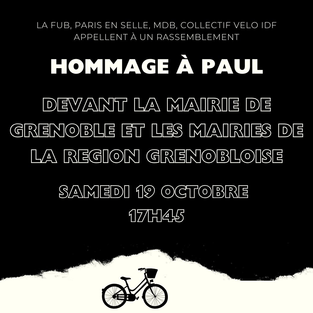 Rendez-vous demain samedi 17h45 devant la mairie de Grenoble et partout en France 
Stop à la violence motorisée !
adtc-grenoble.org/2024/10/18/ras…
#velo #JeSuisPaul #grenoble