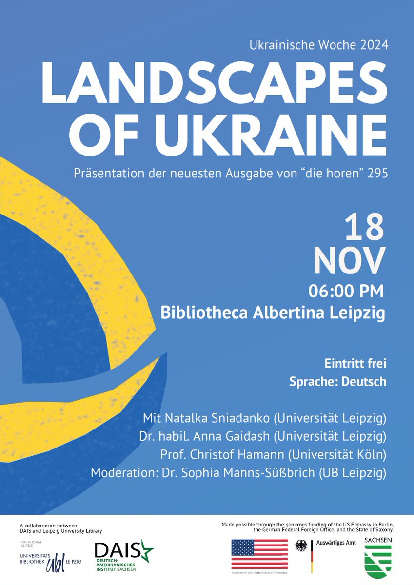 #reminder Heute ist die erste Veranstaltung der Ukrainian Week 2024.
Schaut um 18 Uhr in der Bibliotheca Albertine vorbei!
Mehr Infos unter dai-sachsen.de/ukraine