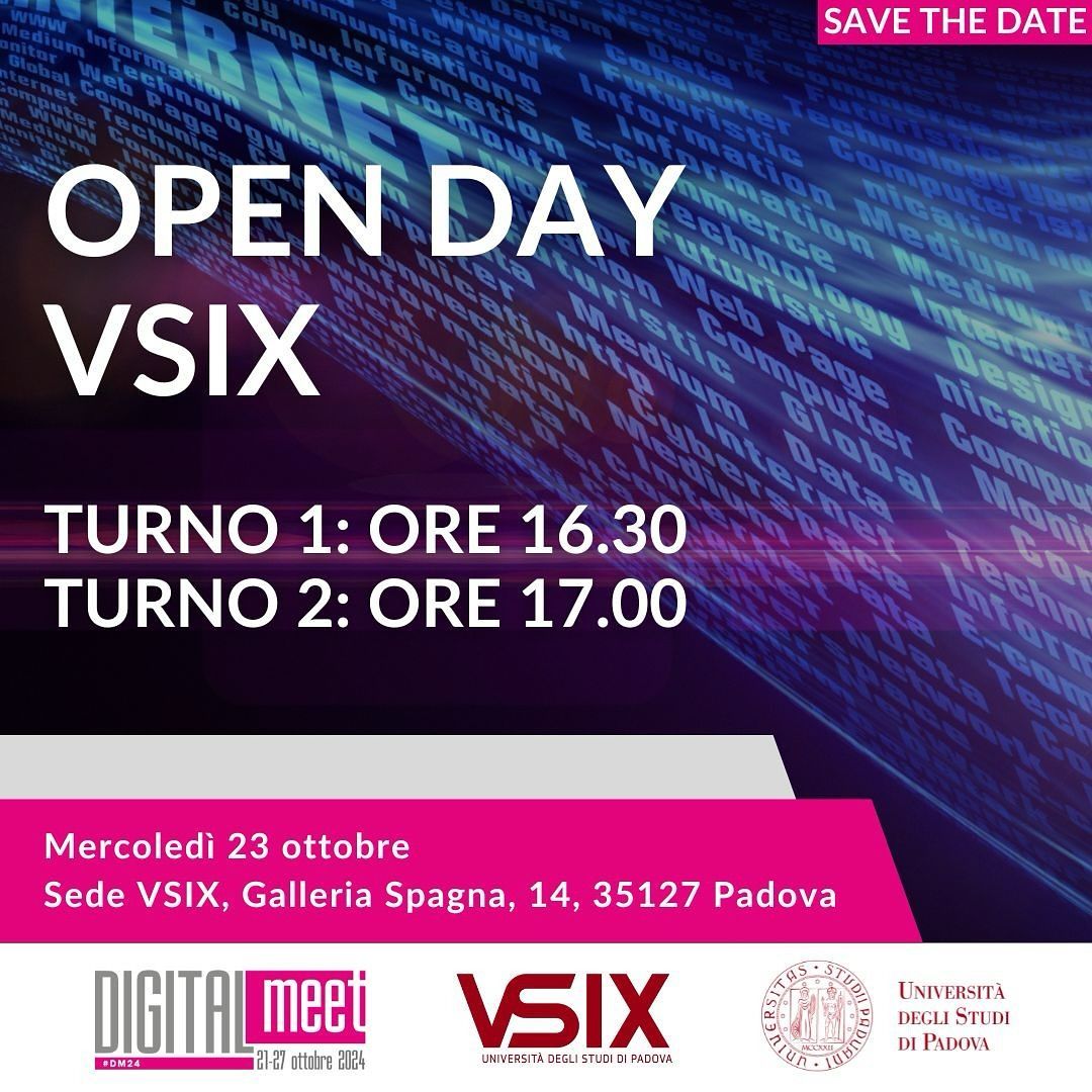 📱 Sta per cominciare la settimana del <a href="/DIGITALmeet/">DIGITALmeet</a>.

📅 Nell'ambito di questa iniziativa, Il 23 ottobre sarà possibile visitare il #DataCenter di VSIX.

✏️ Turno 1: buff.ly/48e6R0y 
✏️ Turno 2: buff.ly/3Y9ym6W 

Per altre info buff.ly/3vrwJ74