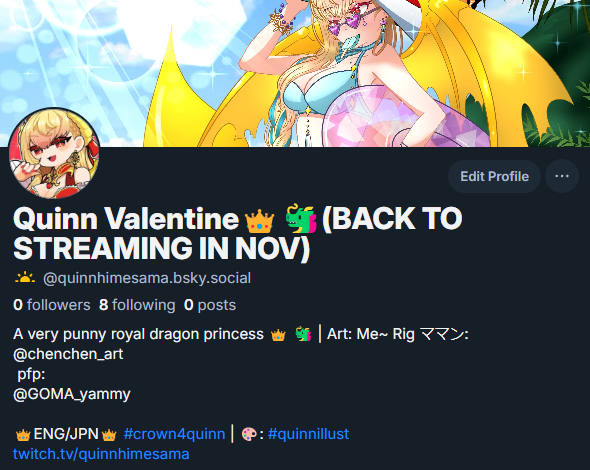 Royal Drago now has bluesky! Will post moar bootiful future art/works here!

Share your @ so Royal Drago can stalk- I mean follow me pwecious peeps!💖💖💖

#Bluesky  #vtuber