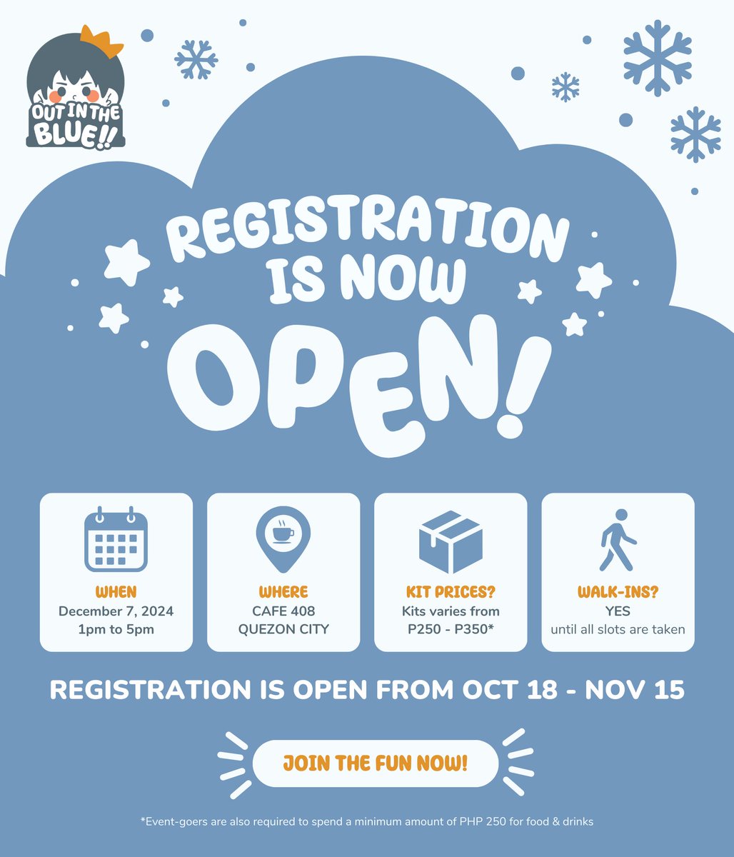 🌨️ REGISTRATION OPENS 🌨️

The wait is over! You can now secure your slot for 'Out in the Blue' and join us in celebrating Tobio’s journey! 🏐💫 

Limited slots are available so register now!

🔗 forms.gle/zd6HJ6LzEXN5j3…

#TobioCSE2024 #Haikyuu #KageyamaTobio