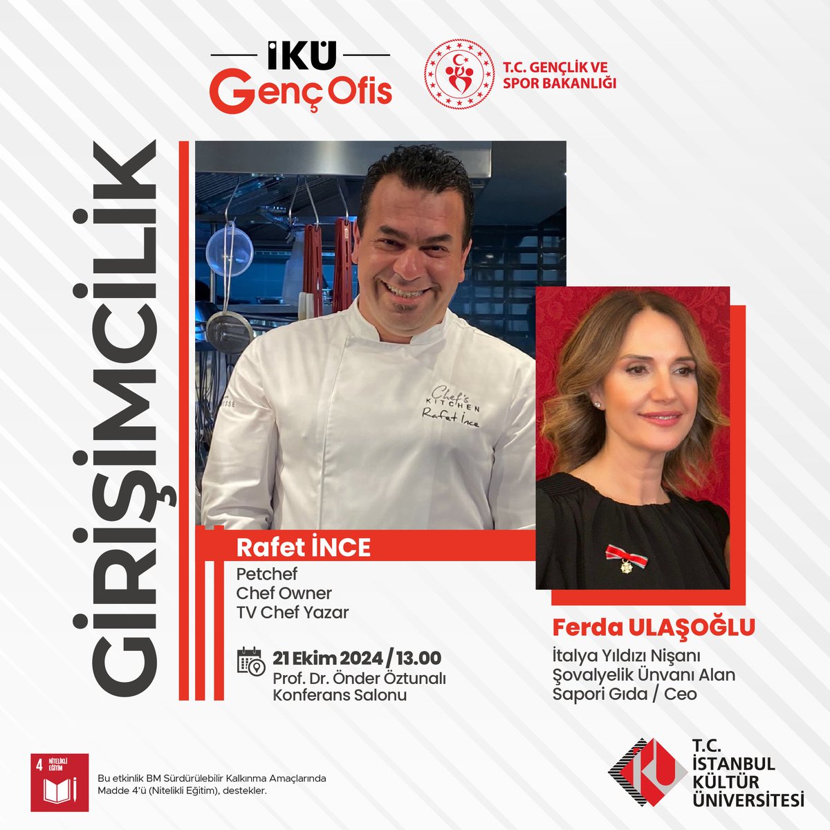 İstanbul Kültür Üniversitesi (@ikuedu) on Twitter photo Şef Rafet İnce, 21 Ekim Pazartesi günü İKÜ Genç Ofis’in gerçekleştirdiği "Girişimcilik" konulu söyleşide öğrencilerimizle birlikte olacak.
<a href="/ChefRafetince/">Chef Rafet İnce</a> Şef Rafet İnce, 21 Ekim Pazartesi günü İKÜ Genç Ofis’in gerçekleştirdiği "Girişimcilik" konulu söyleşide öğrencilerimizle birlikte olacak.
<a href="/ChefRafetince/">Chef Rafet İnce</a>