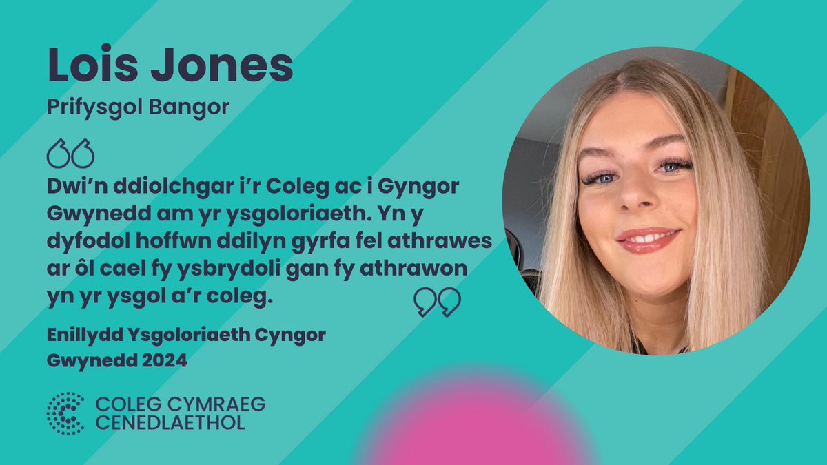 🎉Llongyfarchiadau i enillydd Ysgoloriaeth Cyngor Gwynedd y Coleg Cymraeg eleni!

❓Am fwy o wybodaeth ar sut i ymgeisio ar gyfer holl ysgoloriaethau’r Coleg, ewch i’r wefan 

➡️colegcymraeg.ac.uk/myfyrwyr/prify…

<a href="/CyngorGwynedd/">Cyngor Gwynedd</a> <a href="/CangenBangor/">Cangen Bangor CCC</a> <a href="/prifysgolbangor/">Prifysgol Bangor</a>