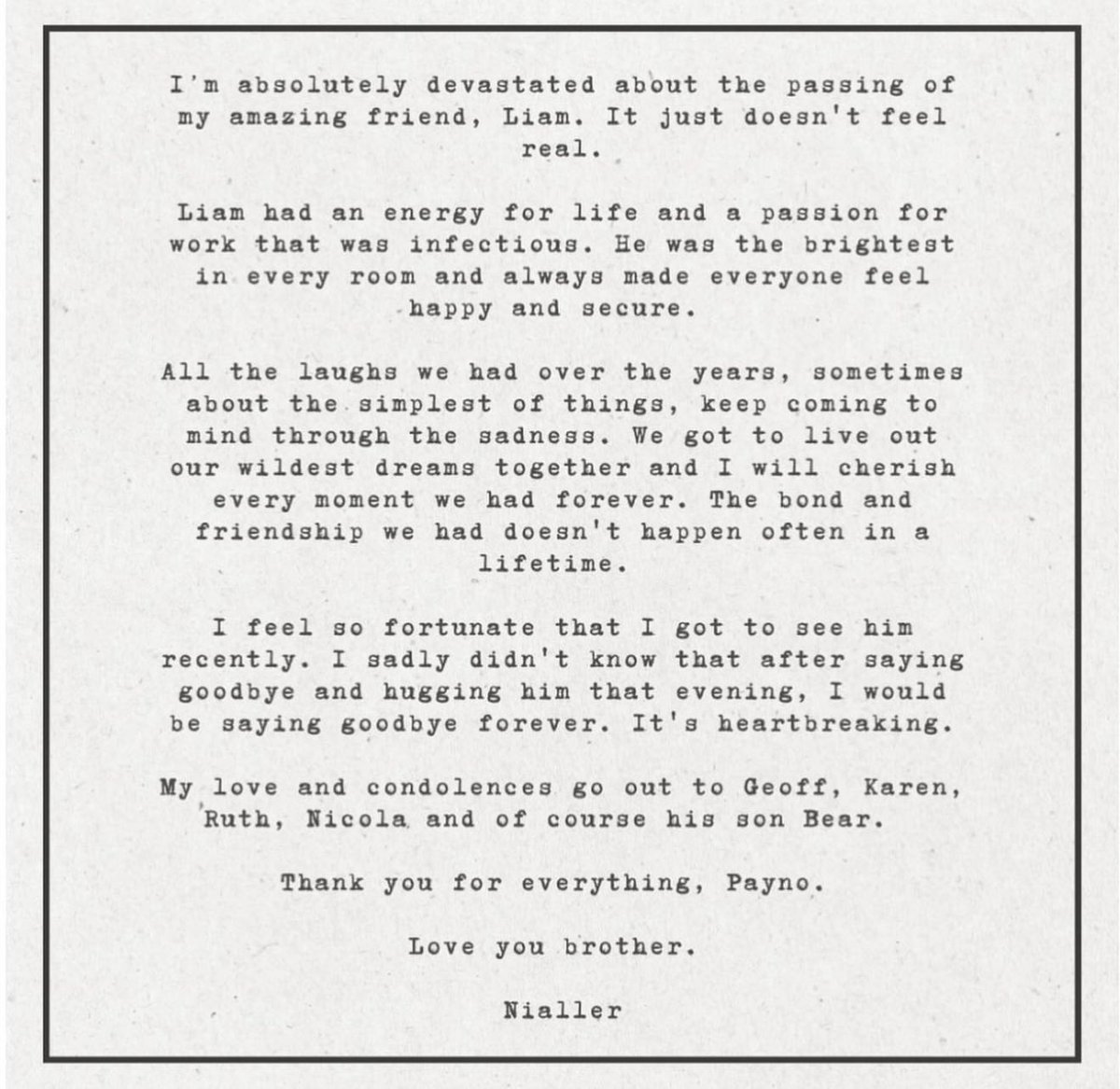 Niall pays tribute to Liam Payne in new post!