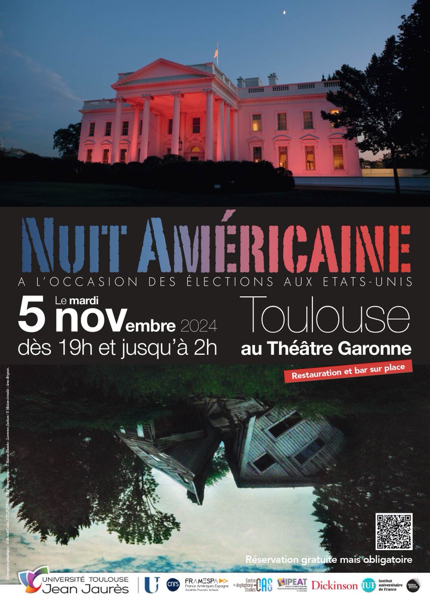 🗳️🇺🇸 Le 5/11 aura lieu La Nuit Américaine ! Rejoignez nous pour suivre les résultats en direct et débattre des enjeux des élections présidentielles aux Etats-Unis !

⏰ 19h-2h
🚩 Théâtre Garonne
➡️ Entrée gratuite, réservation obligatoire : : theatregaronne.com/spectacle/2024…