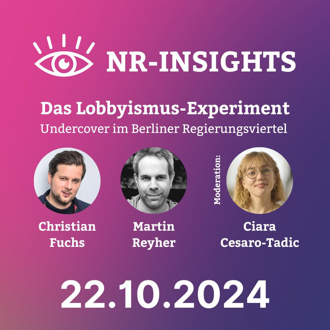 Netzwerk Recherche (@nrecherche) on Twitter photo Unsere Mitglieder erhalten beim NR-insights „Das Lobbyismus-Experiment – Undercover im Berliner Regierungsviertel” exklusive Einblicke in die Recherche von <a href="/ChristianFuchs_/">Christian Fuchs</a> und Martin Reyher.
22. Okt. / 20:15 Uhr
Jetzt Mitglied werden! (Es lohnt sich) netzwerkrecherche.org/ueber-uns/mitg… Unsere Mitglieder erhalten beim NR-insights „Das Lobbyismus-Experiment – Undercover im Berliner Regierungsviertel” exklusive Einblicke in die Recherche von <a href="/ChristianFuchs_/">Christian Fuchs</a> und Martin Reyher.
22. Okt. / 20:15 Uhr
Jetzt Mitglied werden! (Es lohnt sich) netzwerkrecherche.org/ueber-uns/mitg…