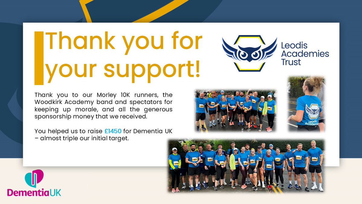 A big thank you for helping us to raise £1450 for Dementia UK. Team Leodis did us proud!
