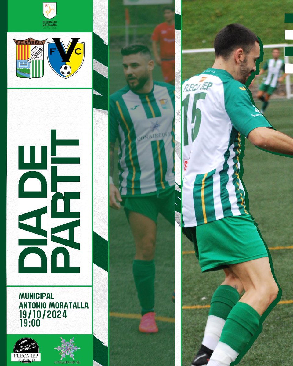 ⚽️ Jornada 5 - Tercera Catalana
  ⚔️ Primer Equip 🆚 @fc_vilablareix B
📆 Dissabte 19/10
⏰ 19:00h  
📍Camp de futbol Mpal. Antonio Moratalla

💚🤍 Vina animar al primer equip