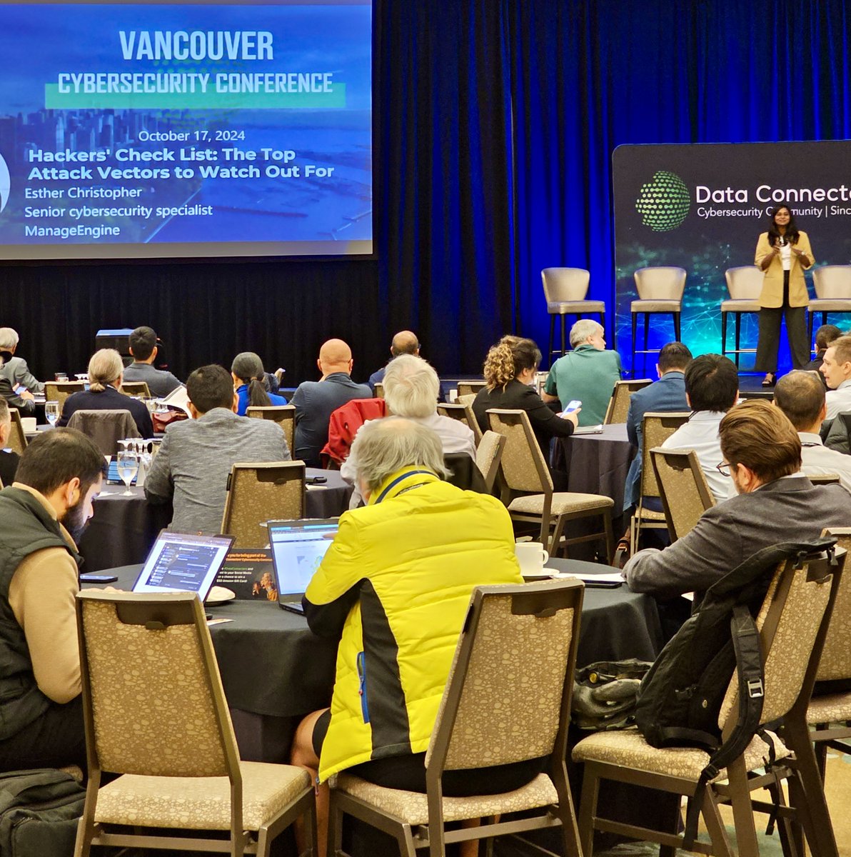 manageengine's tweet image. Hello from the Data Connectors Cybersecurity Community conference in Vancouver! Our session on the top cyberattack vectors was a full house! We thank you for stopping by our booth. #DataConnectors