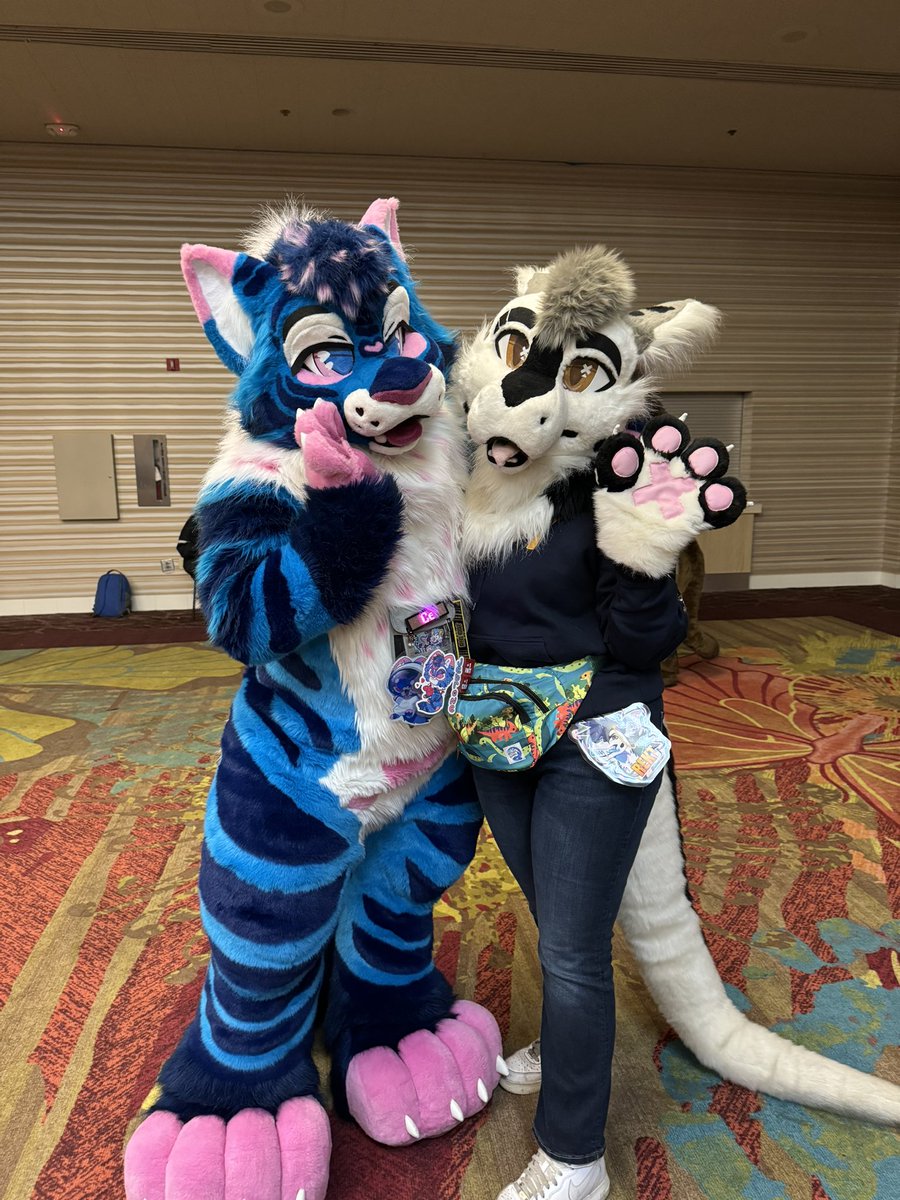 This dragon ran into a very pretty kitty on the last day of #BLFC2024 

So many suit siblings here this year! I’m so happy Rekt is reconnecting with his long lost family! 
<a href="/JebroneKitty/">Jebrone</a> 
<a href="/floofunlimited/">FloofUnlimited</a>