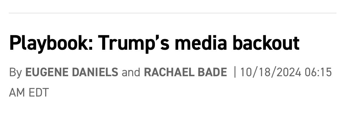 carlquintanilla's tweet photo. POLITICO: “.. it’s become something of a pattern: Trump is scheduled for an interview .. the date nears and then … things fall apart. .. Playbook has learned that yet another outlet was given an explanation by Trump’s team ..: exhaustion.”

@playbookdc 
https://t.co/JhZgmKn66M https://t.co/Rlcx6e1AGn