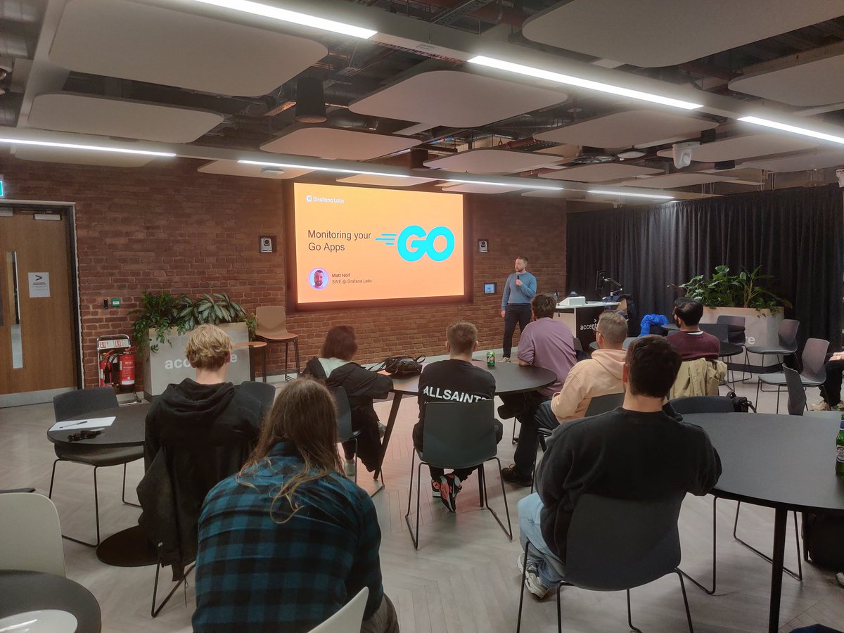 Thanks to everyone who attended the Go Meetup!

Thanks to Matt Nolf from <a href="/grafana/">Grafana</a> who gave a great talk about observability in your Go apps.

If you want to give a talk or sponsor our meetup please reach out via the email in our bio.

See you on the next one!

#go #golang #meetup