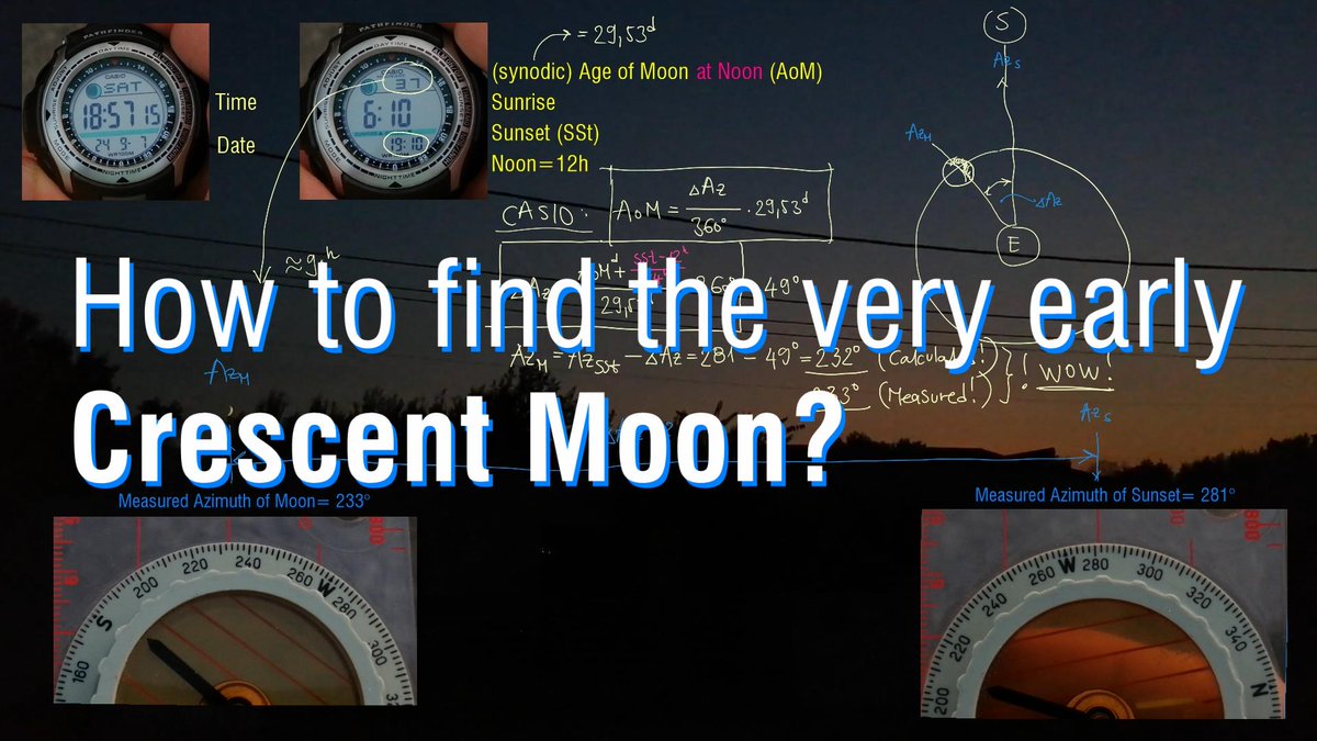 TizedesCs's tweet photo. How to find the very early Crescent Moon? 
With a CASIO watch and a compass

https://t.co/iF5ncdfw09

#astronomy #casio #CrescentMoon #NewMoon https://t.co/AfPu1iKsRH