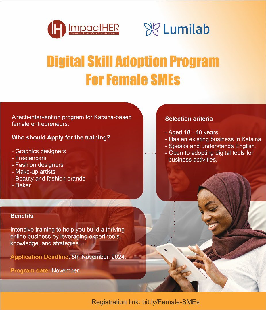_lumilab's tweet photo. We’re excited to introduce the Digital Skill Adoption Program for Female SMEs—a FREE 3-day training designed to help local female entrepreneurs take their businesses online and grow! From setting up Google My Business, mastering social media marketing, building your brand, https://t.co/R9alpRkZiM