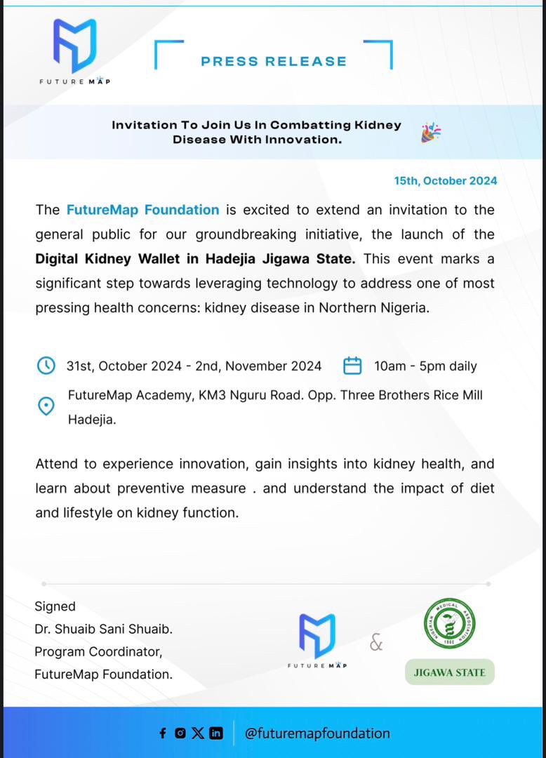 Join us in partnership with <a href="/NMAJIGAWA/">NMA Jigawa State</a> to combat kidney disease with innovation. We'd be delighted to have you on board.