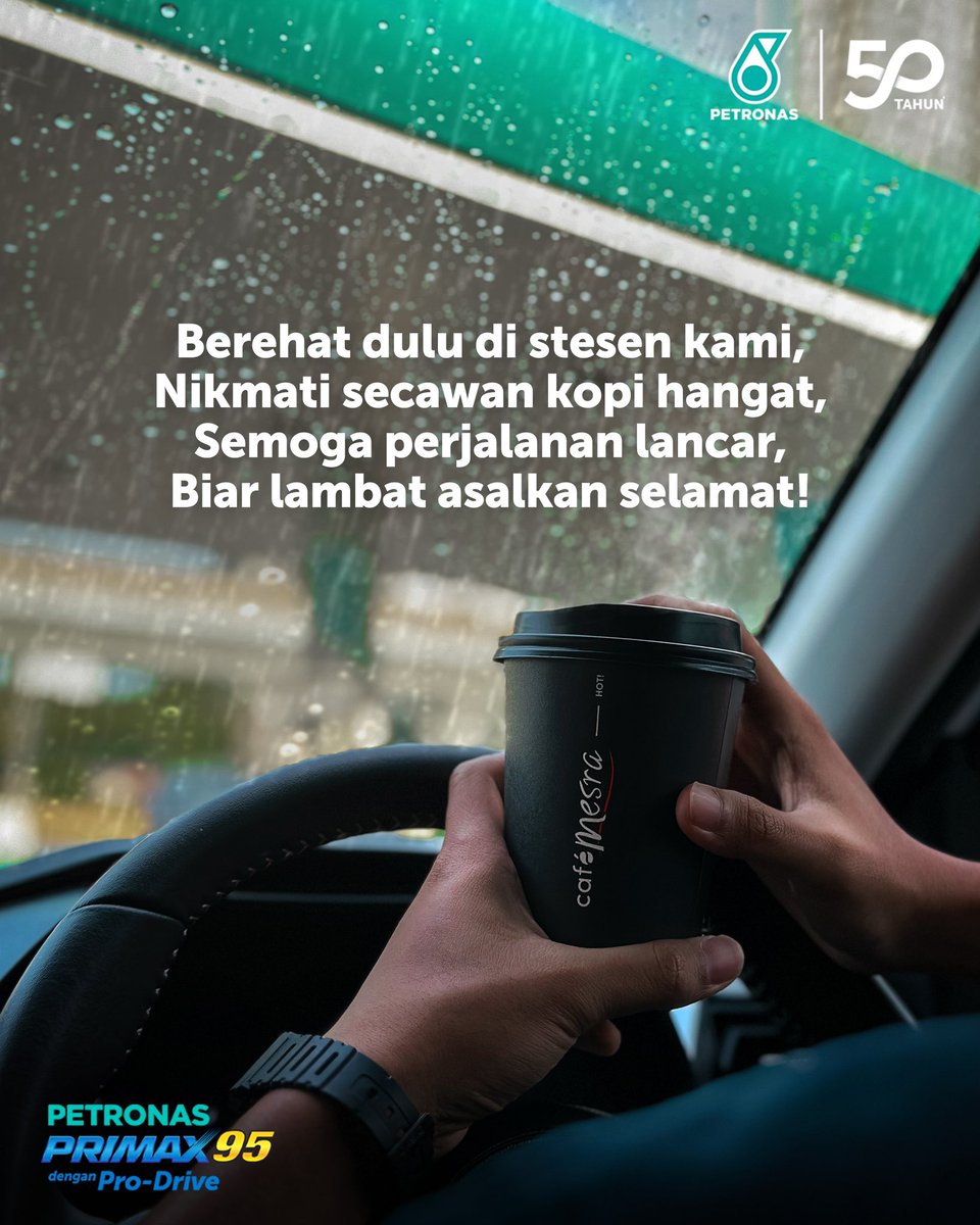Petronasbrands's tweet photo. Apabila cuaca tidak menentu dan anda sukar melihat jalan di hadapan, #SinggahDulu berehat di stesen PETRONAS.
Keselamatan kita utamakan untuk kelancaran perjalanan, semoga anda selamat sampai ke destinasi โค๏ธ
#Petronas #Primax95 #KitaLancar https://t.co/vnJ7qnPV8j