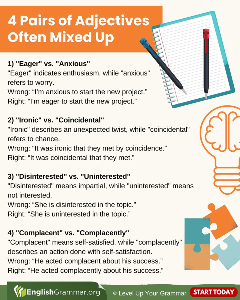 4 Pairs of Adjectives Often Mixed Up
#English #vocabulary #writing
