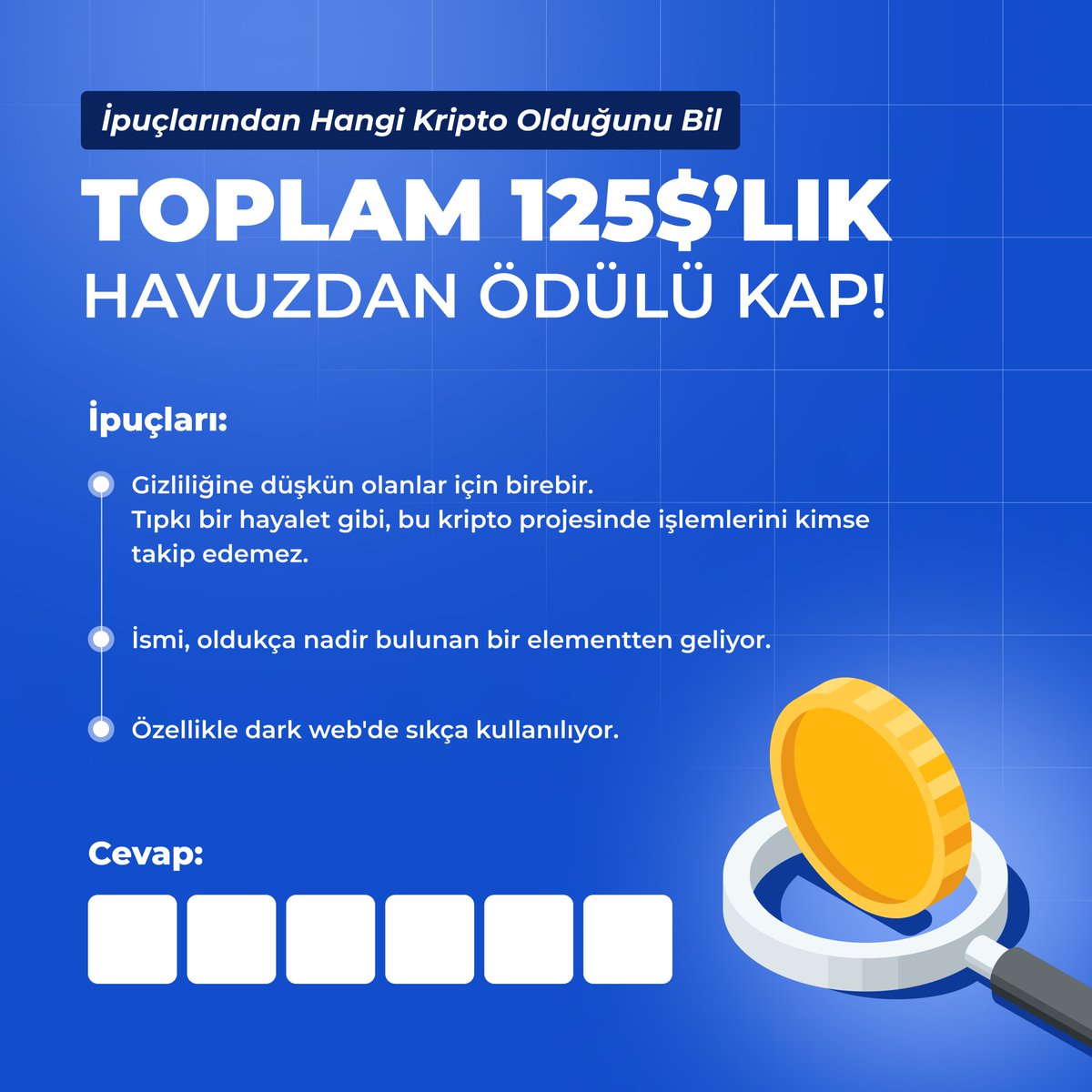🔥 Hangi Kripto Olduğunu Bil, Toplam 125$ Değerinde Ödül Kazanma Şansı Yakala! 🎁 🎉🤔

📣 Görselde yer alan ipuçlarını birleştirerek hangi kripto olduğunu doğru tahmin eden 5 takipçimize toplam 125$ değerinde ödülümüz var! 💸

Katılım şartları:
📱 <a href="/ortakapp_com/">ortak</a>’u takip et.
♻️ Bu