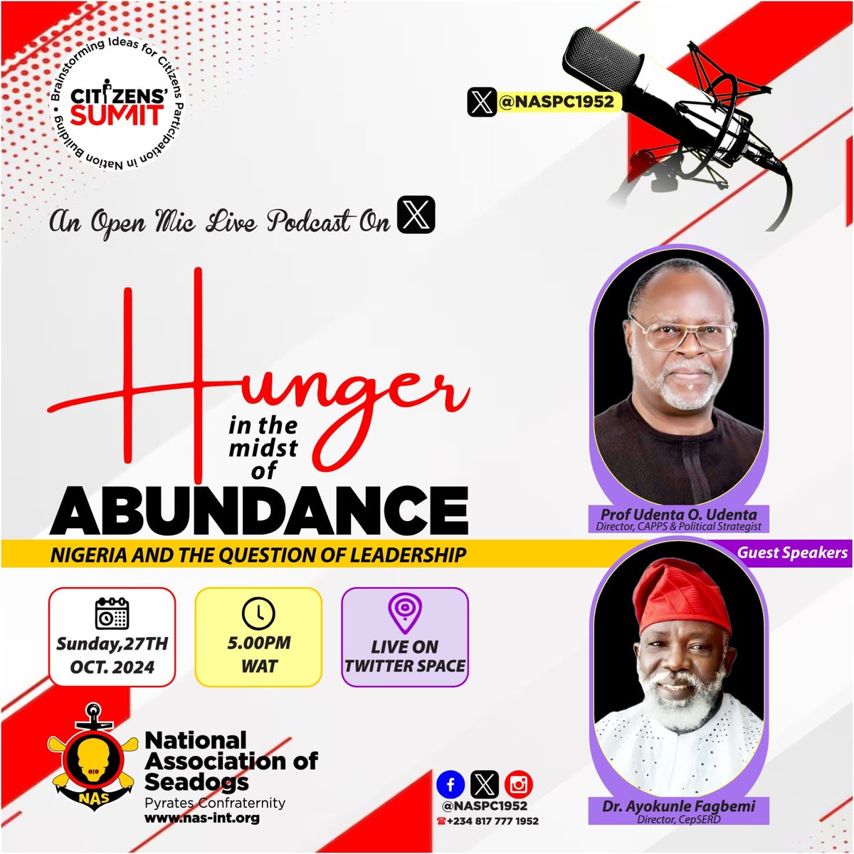 Be a catalyst for change

NAS Citizens’ Summit invites you to join hands in the search for answers to the myriad of problems confronting Nigerians. A nation endowed with huge resources, yet the biting hardship is indescribable.

Join the conversation on X Spaces (27/10/24).