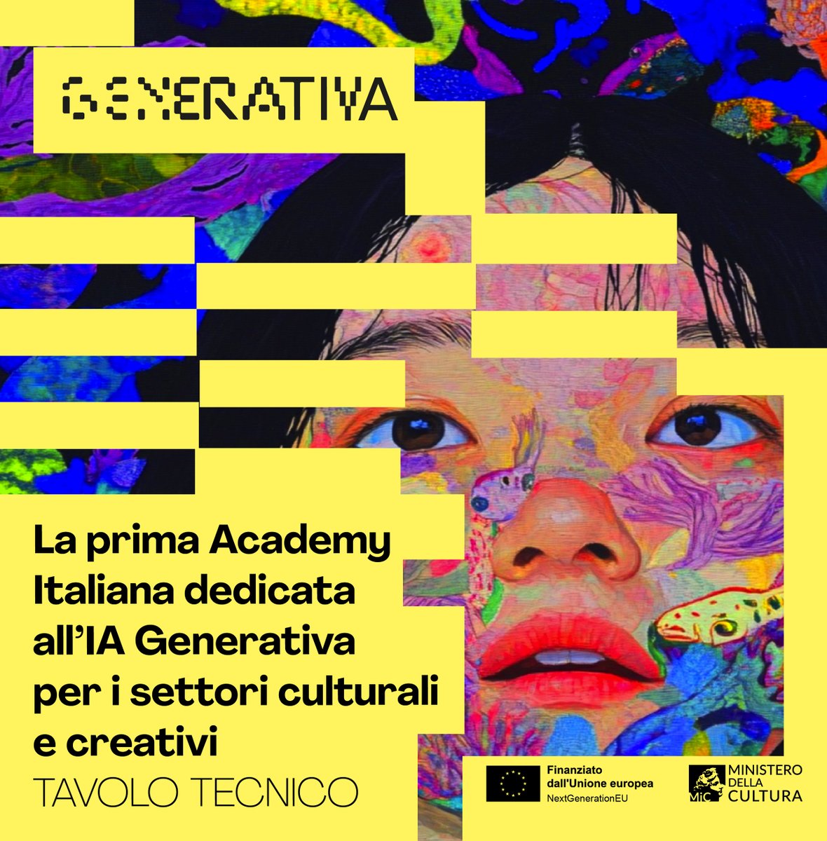 📢 Giovedì 31 ottobre 2024, dalle 10:30 alle 13:00, i partner del progetto Generativa incontrano gli stakeholder.

Vieni a conoscere la prima Academy Italiana dedicata all'IA Generativa per settori culturali e creativi.

Scopri il programma 👉 generativa.art/tavolo-tecnico…