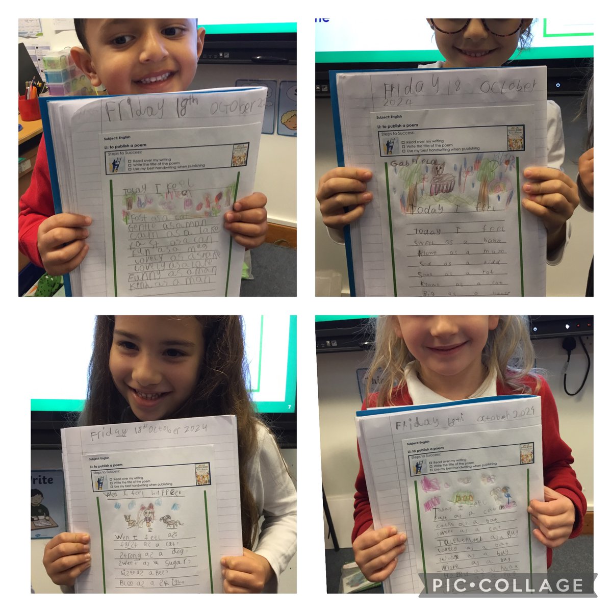 Today we published our poems based on a poem written by Julia Donaldson. We used rhyming words and similes!