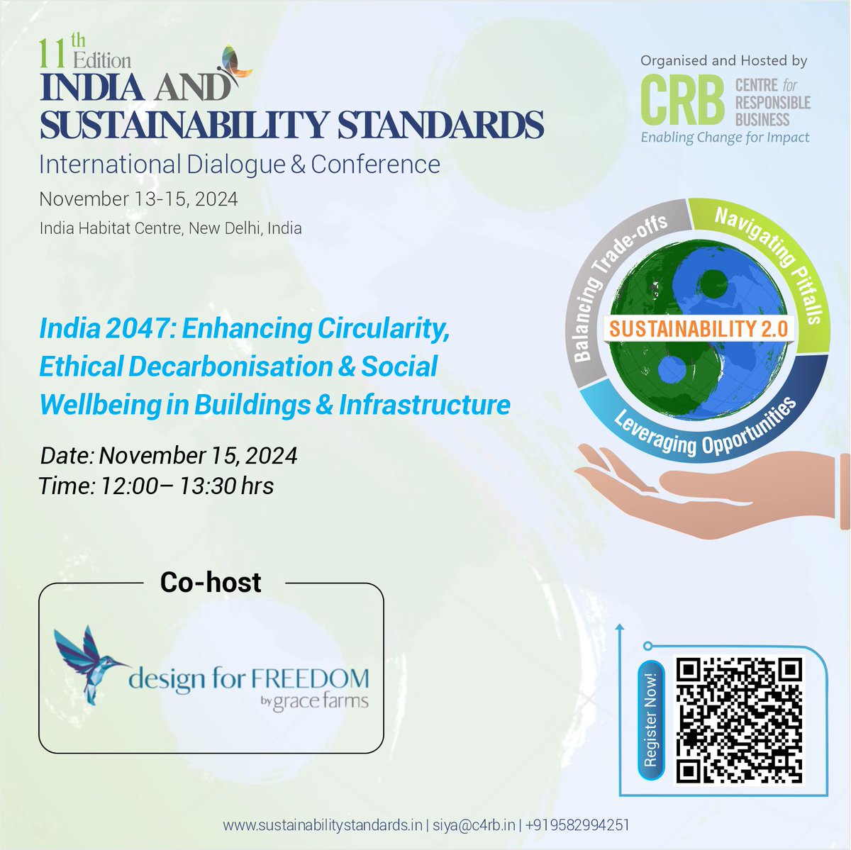 Centre4RespBiz's tweet image. #CRBISS2024 #SessionAnnouncement #designforfreedom

We are thrilled to announce that Design for Freedom by Grace Farms, will be hosting a session titled &quot;India 2047: Enhancing Circularity, Ethical Decarbonisation &amp;amp; Social Wellbeing in Buildings &amp;amp; Infrastructure&quot; at the India and…
