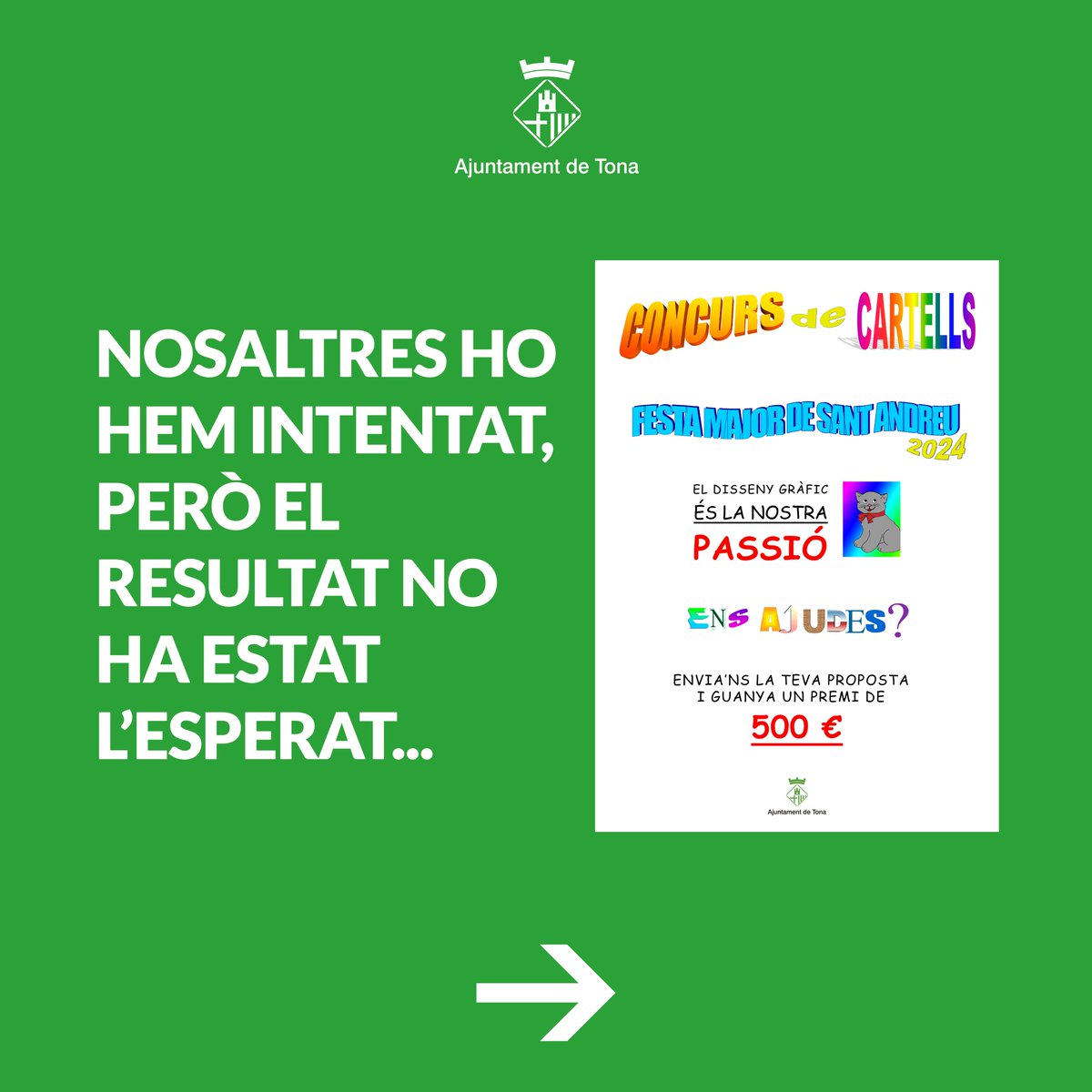 👋 Hola! Et dediques al món del disseny i vols donar a conèixer les teves habilitats?

🎉 T'agradaria poder dissenyar el cartell de la pròxima Festa Major de Sant Andreu de Tona? 

👉 Si la resposta és SÍ, aquesta publicació és per a tu. 🫵