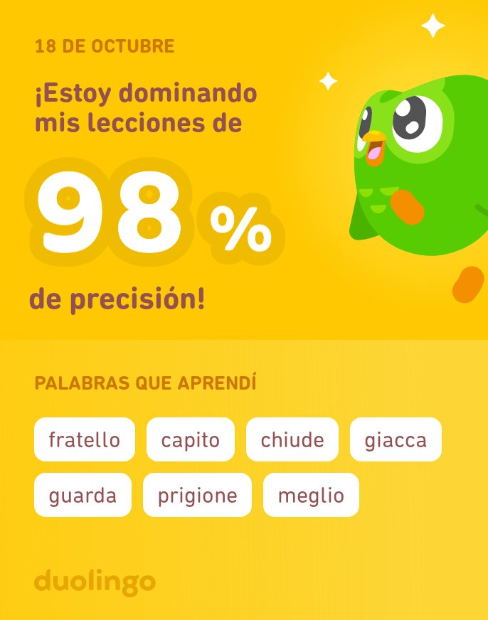 ¡Estoy aprendiendo italiano en Duolingo! Es gratis, divertido y efectivo.