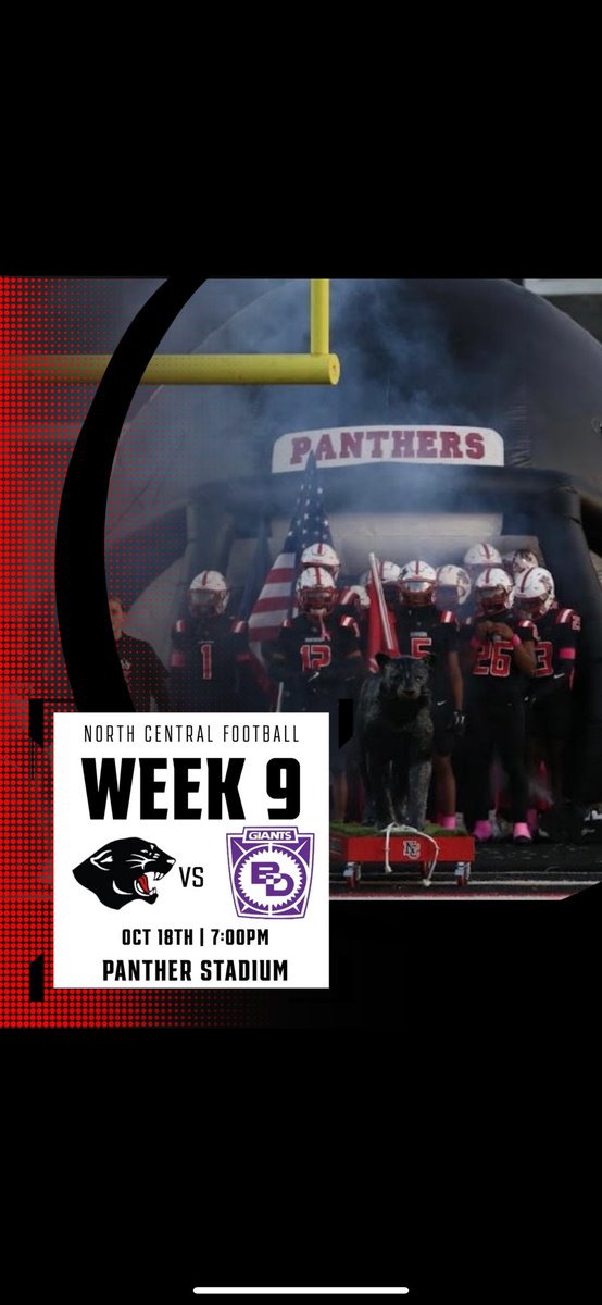 North Central Football (@nchspanthersfb) on Twitter photo Senior Night!!! Come out and watch your Panthers tonight!! The senior night festivities will begin at 6:30pm tonight!
Week 9 vs <a href="/BenDavisFB/">Ben Davis Football</a>
📆 October 18th
📍North Central High School
⏱️7:00PM
📻 89.3 WJEL w/<a href="/maxgabo/">Max Gabovitch</a>
🌙 60 degrees Senior Night!!! Come out and watch your Panthers tonight!! The senior night festivities will begin at 6:30pm tonight!
Week 9 vs <a href="/BenDavisFB/">Ben Davis Football</a>
📆 October 18th
📍North Central High School
⏱️7:00PM
📻 89.3 WJEL w/<a href="/maxgabo/">Max Gabovitch</a>
🌙 60 degrees