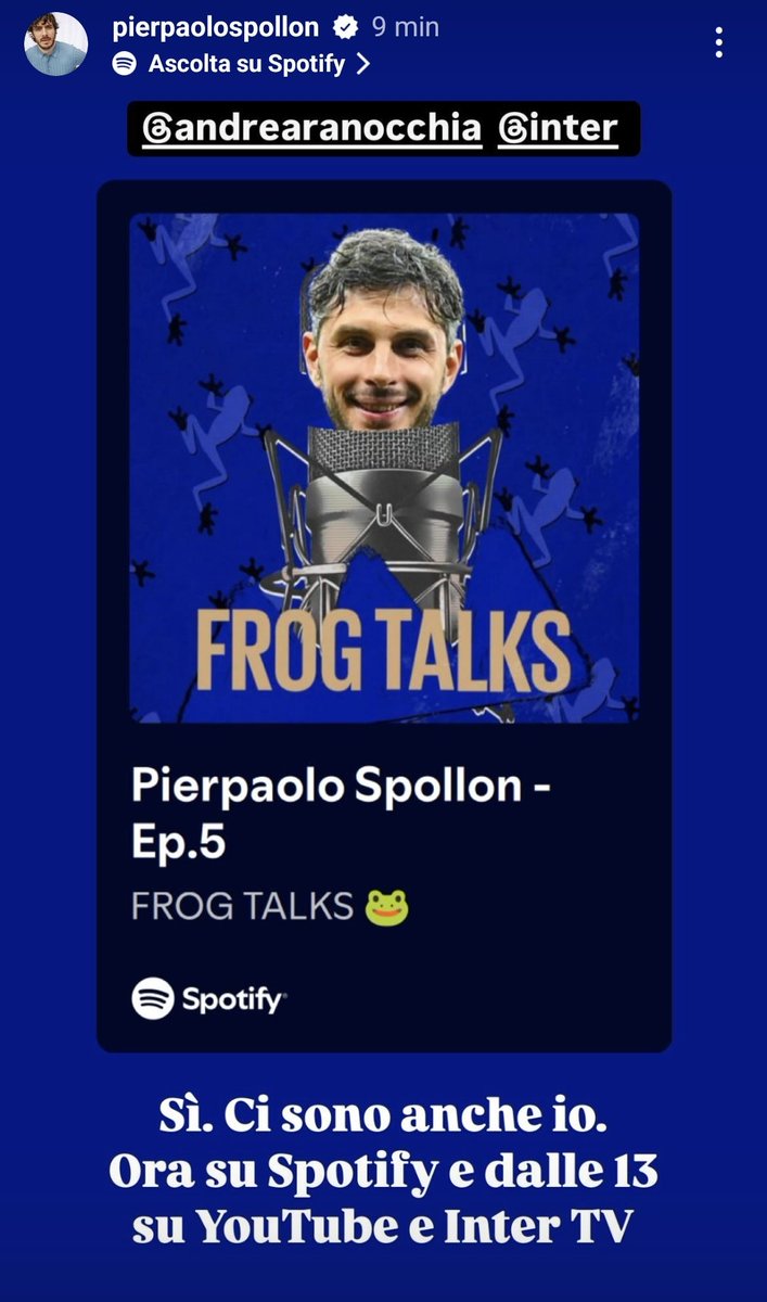 bennyyz_'s tweet image. @pierspollon è ľospite della nuova puntata di #FrogTalks già presente su spotify e tra pochissimo (alle 13) sarà su youtube e inter TV🖤💙
ovviamente già connessa e tutti subbbitoo a guardarlaa🫶🏼
#Spollondì #Spollonverso