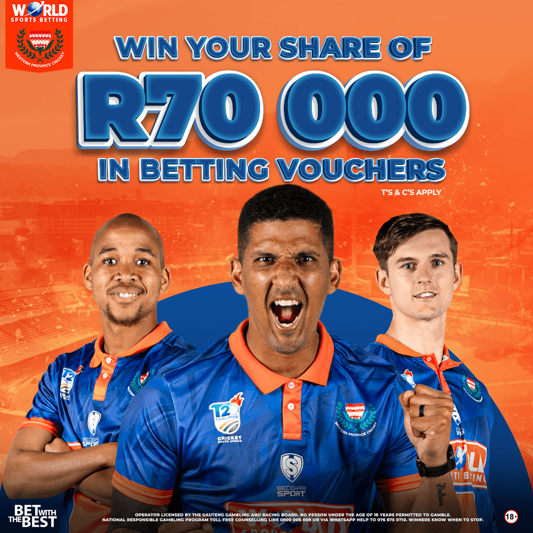WorldSportsBet's tweet photo. World Sports Betting Western Province vs the Knights
Place a pre-match bet of R100 or more on any market for this game, and you could win 1 of 10 x R1,000 Free Bets! https://t.co/SeS4sT6CdZ
#WSBWP #CSAT20 #BoysInBlue https://t.co/RKficbtzMN