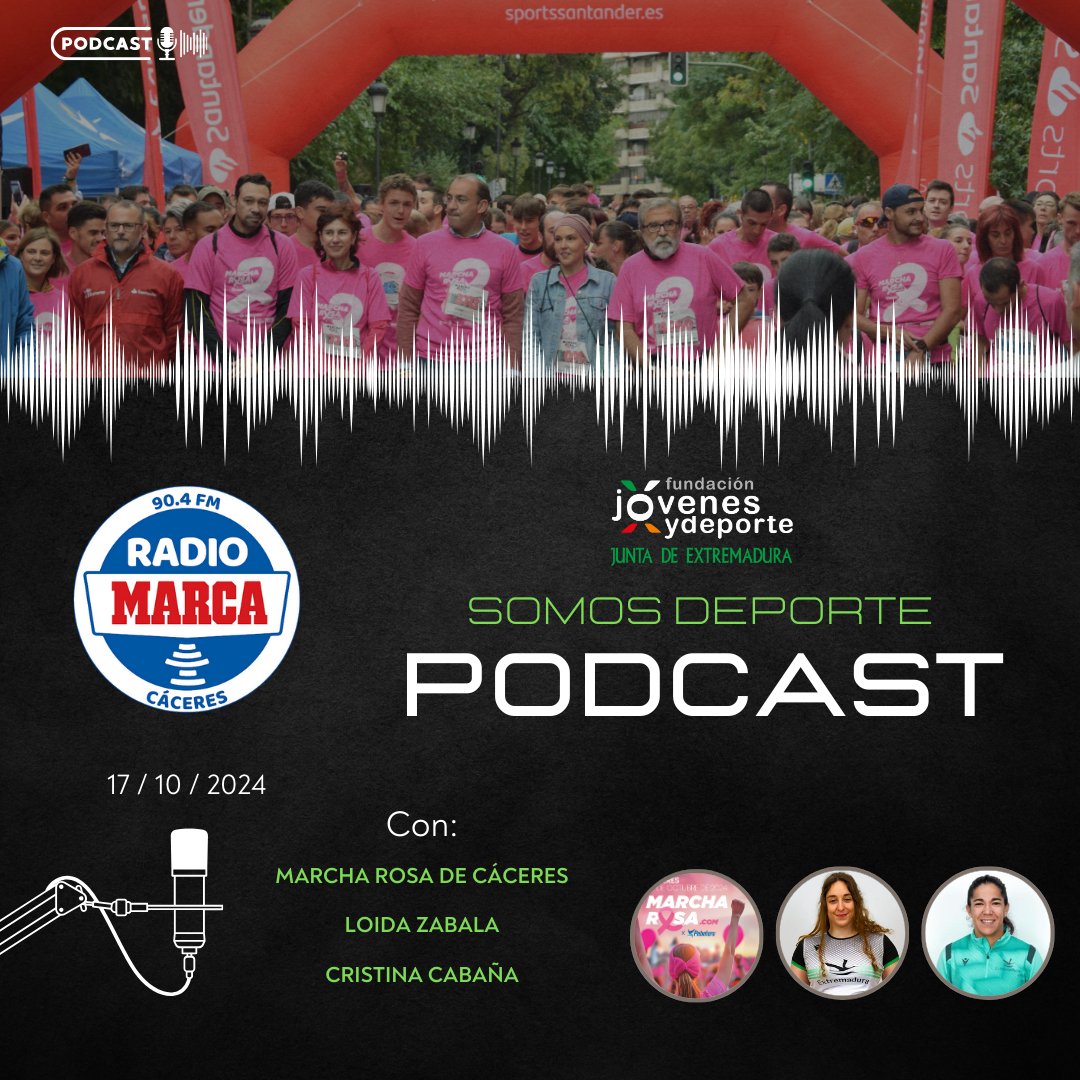 Ya puedes escuchar un nuevo programa de "Somos Deporte" de la <a href="/FJyD/">Fundación Jóvenes y Deporte 🅵🅹🆈🅳 💚🤍🖤</a> y <a href="/MarcaCaceres/">Radio MARCA Cáceres</a>. Esta semana con los siguientes eventos deportivos y entrevistas a:
  
- Marcha Rosa de Cáceres (<a href="/Pebetero/">PEBETERO Servicios y Formación</a>) 
- <a href="/LoidaZabala/">Loida Zabala PLY / Fundación Loida Zabala</a>  
-<a href="/CrisCabanaP/">Cristina Cabaña</a>

fundacionjd.com/wp-content/upl…