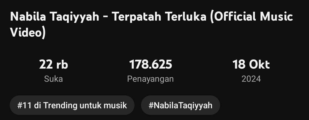 panalteam's tweet photo. [TERKA UPDATE]

Yayyy ! Alhamdulillah MV TERPATAH TERLUKA tembus trending umum dengan posisi 7 dan posisi 11 trending musik dengan jumlah views 170K++ 🥺😭😍

Makin semangat untuk pucukin gaksi gess ?! GASSSS 🚀🚀

#TerpatahTerluka
#4thSingleNabila
#NabilaTaqiyyah https://t.co/5nKNazvlmA