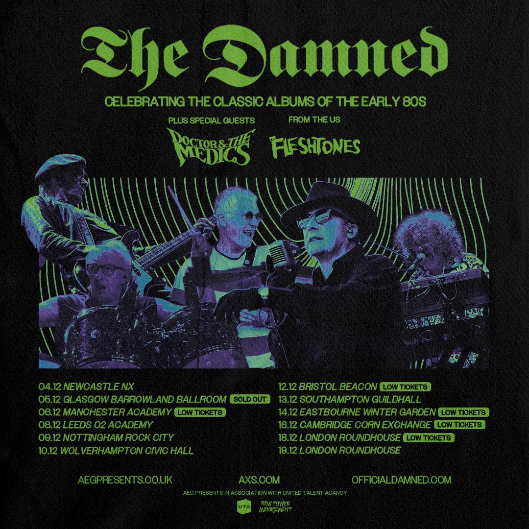 thedamned's tweet photo. For all you Damned fans out there. The UK tour is coming up fast! So fast in fact that we need to issue low ticket warnings for Manchester, Bristol, Eastbourne, Cambridge &amp; London 🤩 https://t.co/CbuUhLt7bg