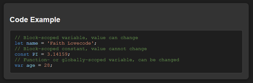 Faith_Lovecode's tweet image. Variables in #JavaScript: let, const, var

lovecode-sisters.com/javascript/var…

#JavascriptforBeginners
