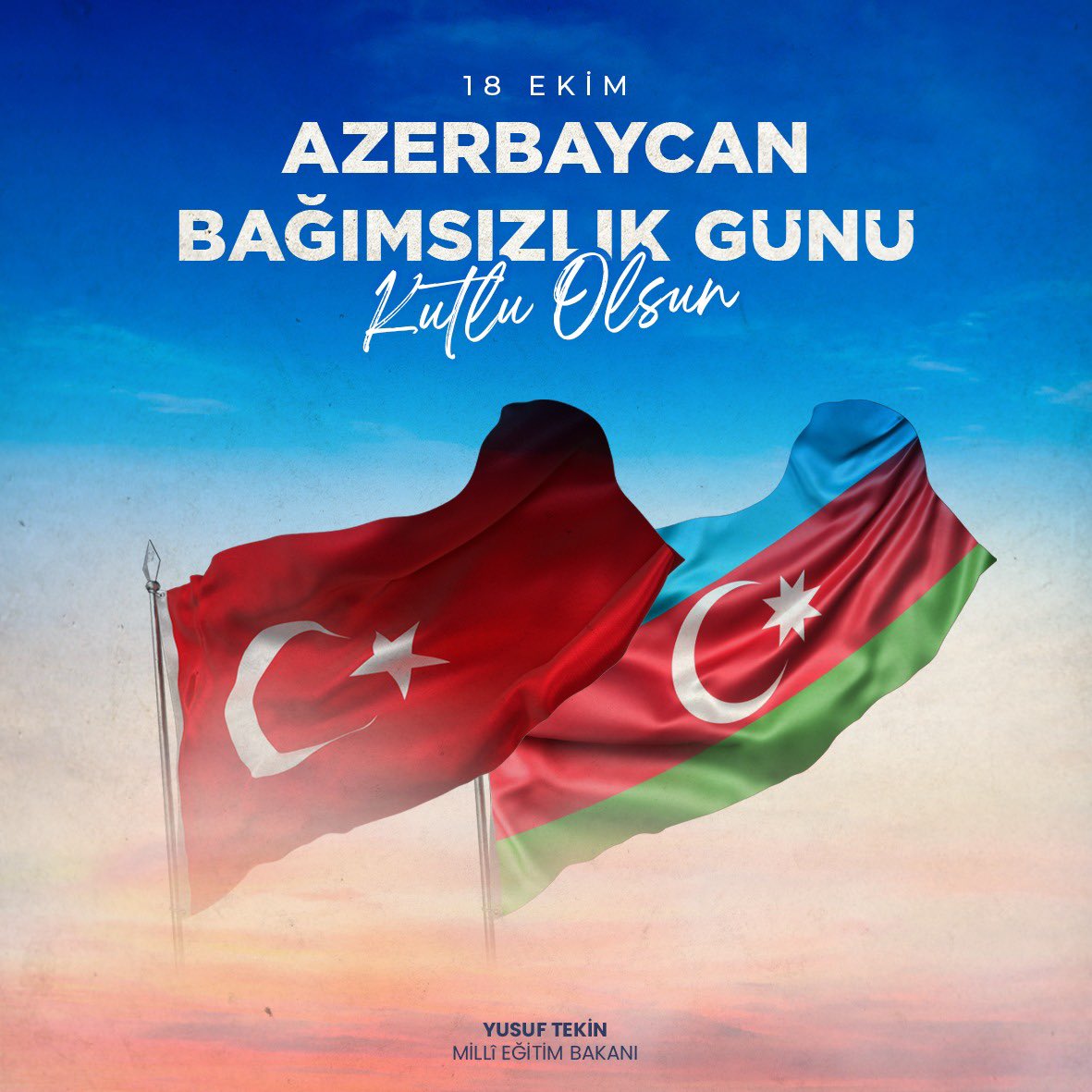 “Bir millet iki devlet” şiarıyla her daim birlikte omuz omuza yürüdüğümüz Can Azerbaycan’ın, Bağımsızlık Günü’nü kutluyorum. 

Vatan ve hürriyet uğruna toprağa düşen şehitlerimizi saygı ve rahmetle yâd ediyorum.

#BirMilletİkiDevlet🇹🇷🇦🇿