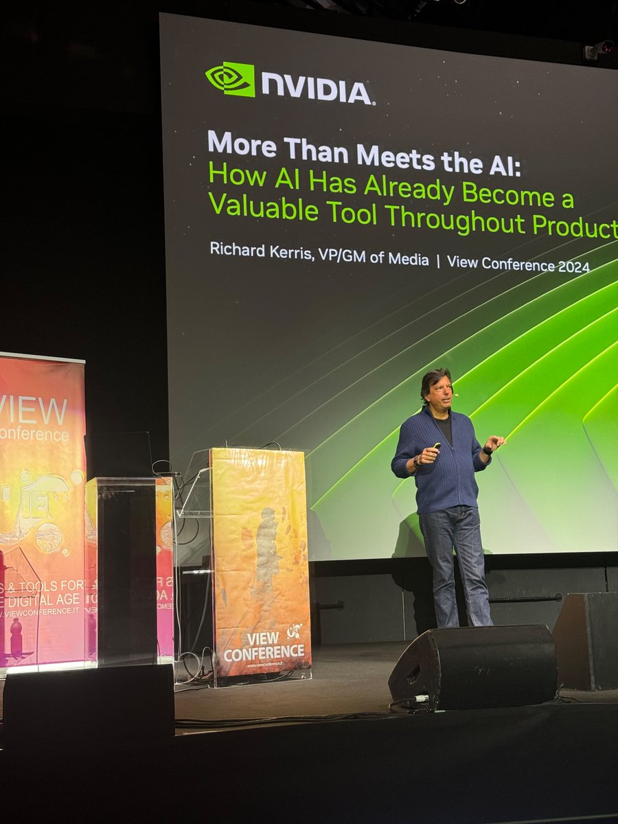"Right now: “More Than Meets the AI” with <a href="/richardkerris/">richardkerris</a> from <a href="/nvidia/">NVIDIA</a>! Discover how #AI has become a valuable tool in production.  

#viewconference #NVIDIA #animation #film #technology