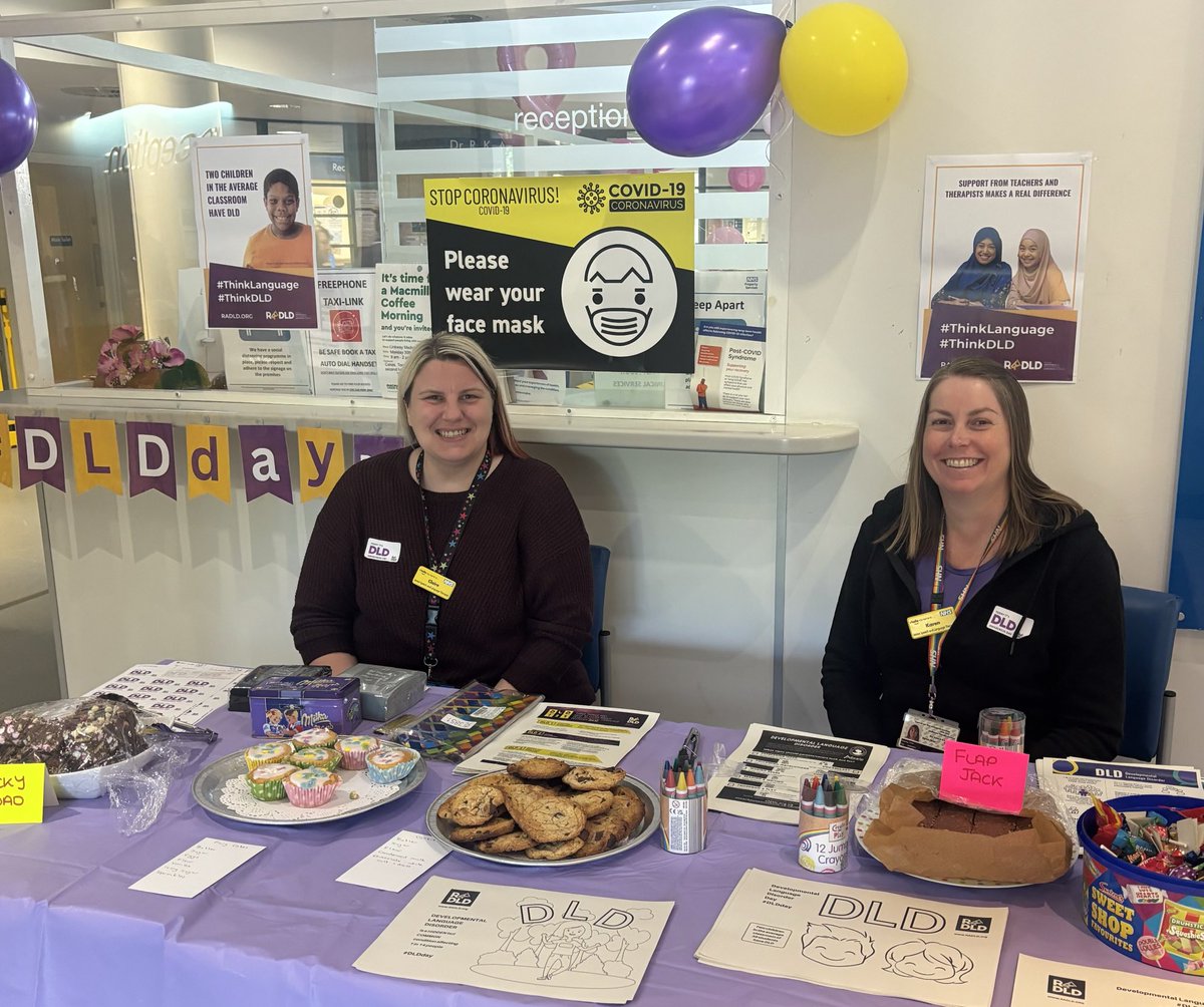 Our Speech &amp; Language Therapists are at the Lyng Centre, West Bromwich, raising awareness of Developmental Language Disorder or #DLD for short. 

🧁 come for a cake and a chat about how you can support your child with DLD 💜💛💜💛

#DLDday ⁦<a href="/RADLDcam/">RADLDcampaign</a>⁩