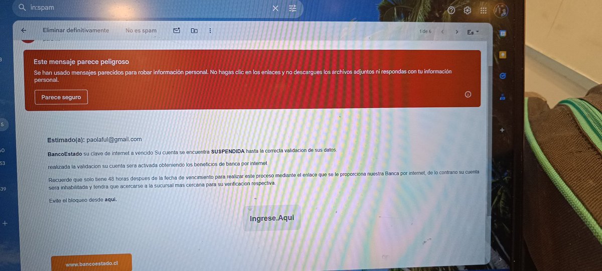 polifulgeri's tweet photo. @BancoEstado me llegó esto al correo. Lo cual es falso ya que funciona bien mi clave https://t.co/ySS7DGCPiz