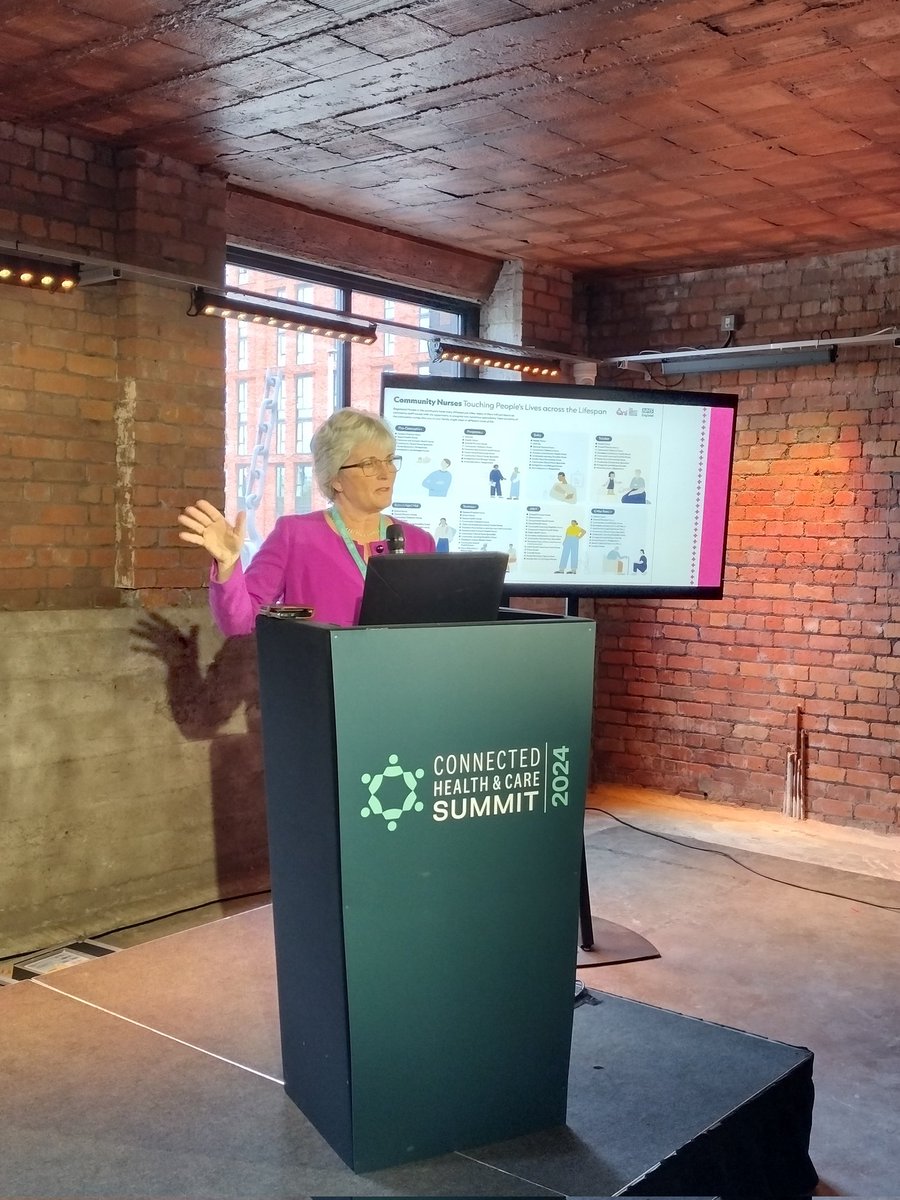 TheQNI's tweet photo. QNI chief executive @CrystalOldman speaking about the big shift to the community and nurses embracing digital to improve care in a challenging environment. #CHS2024 #Manchester @RLDatixUKI https://t.co/KdvhTwIKjZ