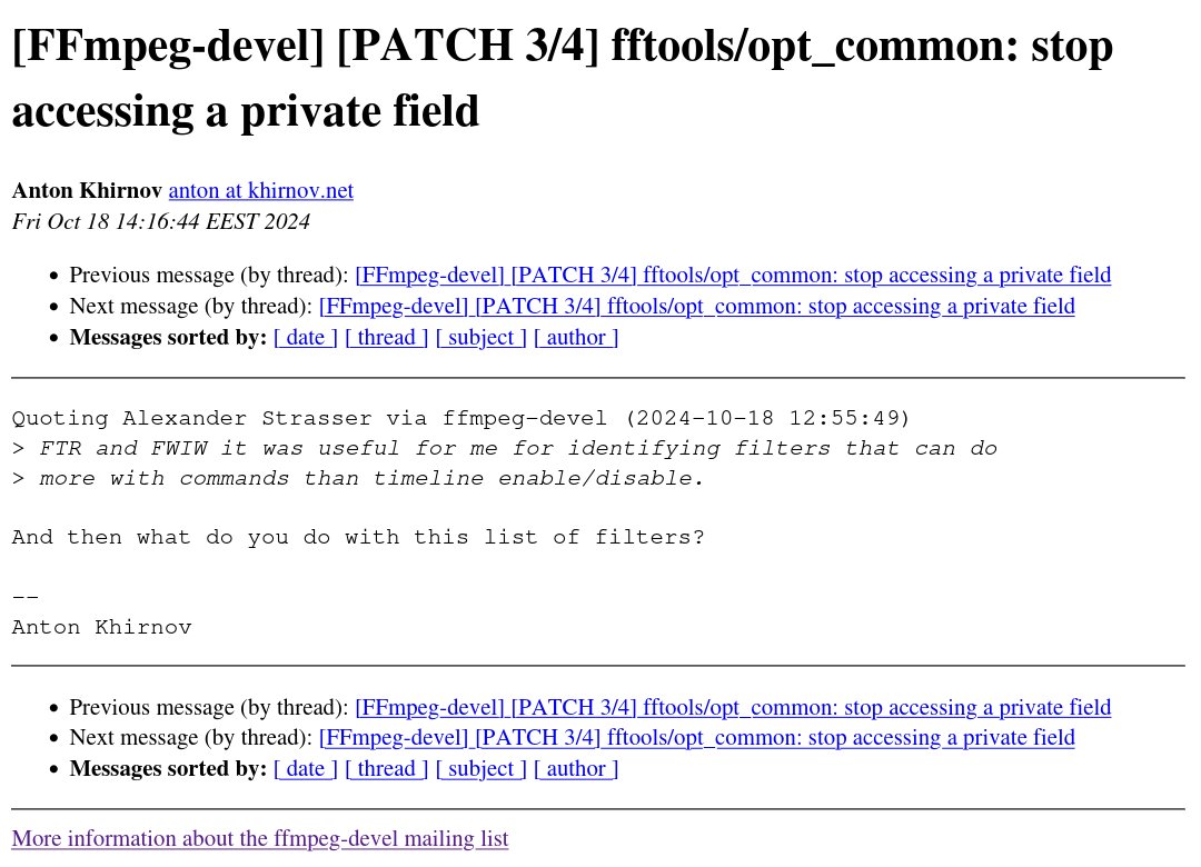 ngspiensfr's tweet image. ‣ Remove a feature.
‣ (Don&apos;t say in the commit message you removed the feature.)
‣ Push the commit when there are still objections.
‣ If somebody complains, submit them to third degree interrogation.
Typical of #FFmpeg under libav rule.